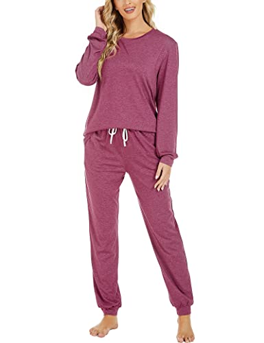 Image of LOCUBE Women's Pajama Set Soft Comfy 2-Piece Long Sleeve Lounge Sleepwear with Drawstring Pants and Pockets