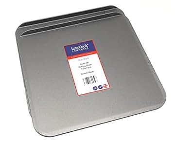 Lets Cook Cookware - Slide Off Baking Cookie Sheets, Twin Pack (Set of 2), Teflon Non Stick, British Made