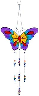 1 x Butterfly Suncatcher With Hanging Beads Stained Glass Effect (Assorted)