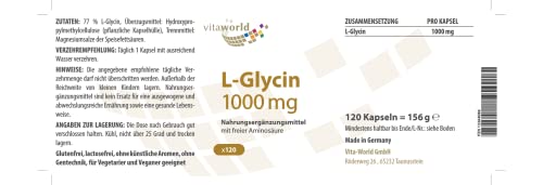 Vita World L-Glicina 1000mg 120 Capsule Vegano Made in Germany Glicina - Image 4