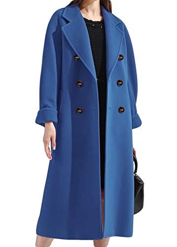 CHARTOU Women's Essential Double Breasted Wool Blend Mid-Length Peacoat Trench Coat with Belt (Medium,Blue)