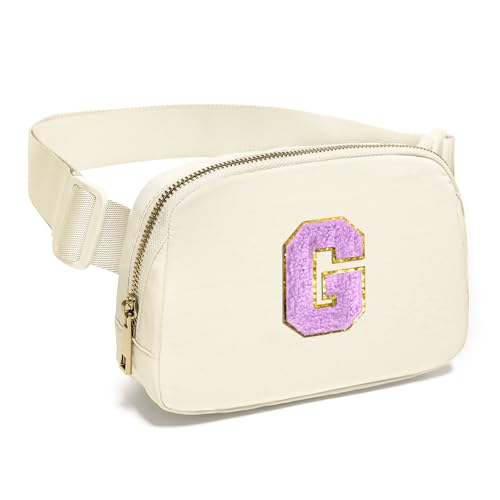 Image of Gitus Gifts for 8 9 10 11 12 Year Old Girls Belt Bag Fanny Pack Crossbody Bags with Initial Letter Patch Cute Stuff Birthday Gifts for Teen Girls Women Personalized Trend Stuff (Ivory-G)