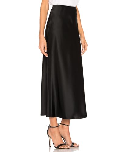 Women's Satin High Waisted Side Split Maxi Skirt Elastic Waistband Elegant Work Skirts Party A-Line Skirts4