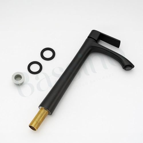Image of BASSINO Brass Table Top Wash Basin Tap /Stylish Extended Tall Body Pillar Cock /Faucet for Smooth Operation /Long Pillar Cock- 12 inch (Black)