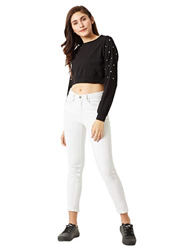 Image of Miss Chase Women's Maroon Cotton Pearl Crop Top