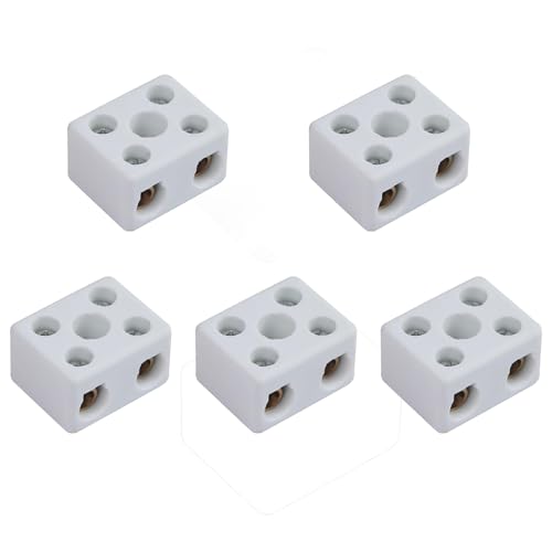 2 Bloques de Terminal de Cerámica de Vía, 60A 250V Conectores de Cerámica de Porcelana de Alta Temperatura con Apertura de Entrada de 8-10mm para Cable Eléctrico,Varias Situaciones de Cableado(5pcs)