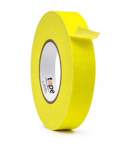 WOD GTC12 Gaffer Tape, Fluorescent Yellow Low Gloss Finish Film, 1.5 in. x 60 ft. (Pack of 32) Residue Free, Non Reflective Cloth Fabric, Secure Cords, Water Resistant, Photography, Filming Backdrop
