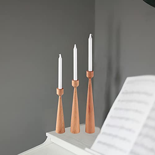 Wooden Set Of 3 Candlesticks - Handmade Natural Wood Candlestick Holder - For Wedding/Party/Spa/Meditation/Dining/Coffee Table/Home Decor- 9.3" 11" 12.8" H #TOP5