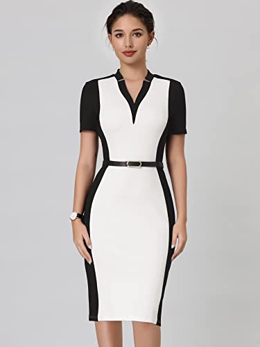 Women's Sheath Dress Office Contrast Color Business Dresses2