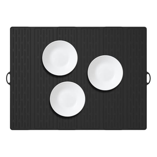 Tapete de secado para platos, tapete de secado para encimera de cocina, almohadilla plegable de silicona, escurridor grande, accesorios de cocina de drenaje para tazas, botellas, ollas y sartenes