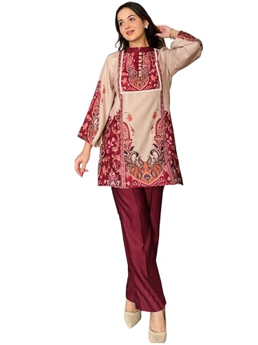 Pantalon kurta ethnique coupe droite avec imprimé indien fluide en rayonne