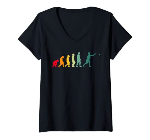 Femme Pétanque Cadeau Évolution de la Pétanque T-Shirt avec Col en V