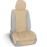 Motor Trend Faux Leather Seat Cover for Cars, 1 Piece – Premium Car Seat Cushion for Front Seat, Padded Car Seat Protector with Storage Pocket, Seat Cover for Cars Trucks SUV (Solid Beige)