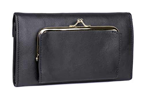 Image of Julia Buxton Heiress Leather Organizer Clutch Handbag Wallet with RFID Blocking, Black