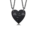 MEALGUET Personalized Stainless Steel Initial Name Heart Puzzle Necklaces 2 Piece Matching Split BFF Necklace for 2 Best Friend,Black