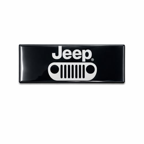 Image of SR1 USA Jeep Wrangler Sun Visor Label Cover Decals with Grille Logo - Set of 2 Gloss Black Domed Emblem Interior Overlays for Jeep Wrangler JK JL JLU