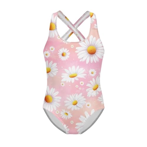 UNICEU Floral One Piece Swimsuit for Girls Sleeveless Full Coverage Bathing Suit Criss Cross Back Breathable Swimwear