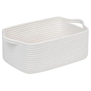 CubesLand Cute and Durable Small Cotton Rope Basket for Organizing, Woven Closet Storage Bin,Shelves Closet Storage Basket, Bathroom Storage Organizer Bin, Nursery Toy Basket Bin, White Basket