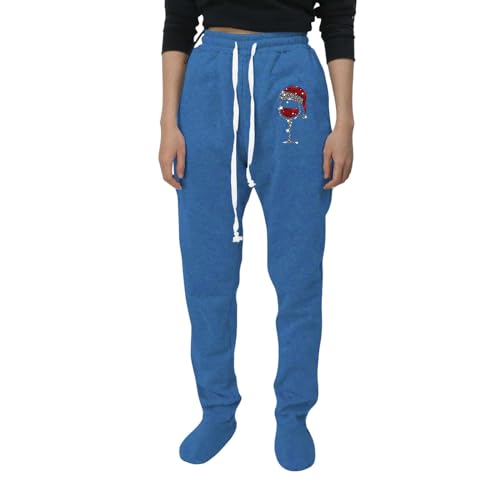 Pantalon de Pyjama pour Adulte avec Pieds Taille élastique Cordon serrage jogging Vêtement nuit poches Jogging Femme Sarouel Chic Élastique Haute Poche...