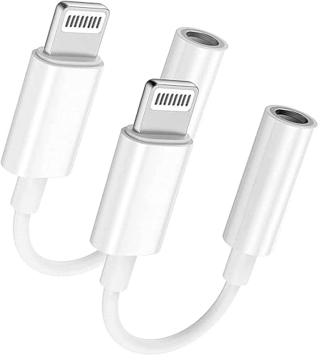2 Pack Adattatori per Cuffie per iPhone, [Certificato Apple MFI] Adattatore Jack per Cuffie da Lightning a 3,5 mm, Cavo Audio Aux da iPhone a 3,5 mm Compatibile con iPhone 14 Pro/14/13/12/11/X/8/7