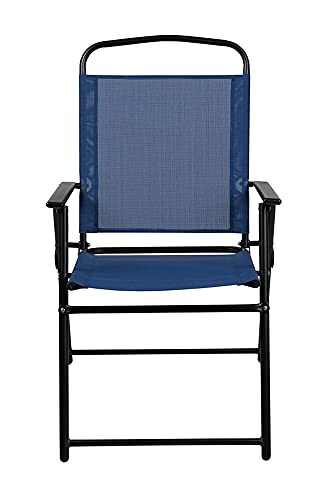 Flash Furniture GM-202012-NV-GG Nantucket 6-Piece Patio Dining Set With Glass Table, 4 Folding Chairs, And Umbrella thumb #7
