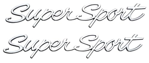 Image of 2Pcs Script Super Sport Emblems 3D Front Side Badge Nameplate Letter Compatible with Chevy Impala SS 1965 1966 (Chrome)