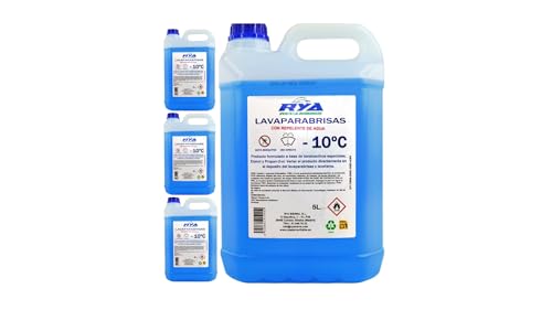 RYA Lavaparabrisas Coche Repelente de Agua, Tratamiento Antilluvia para Coche, Elimina Suciedad y Mejora Visibilidad, Sin Diluir, Limpieza de Faros y Lunetas (5L) Pack 4