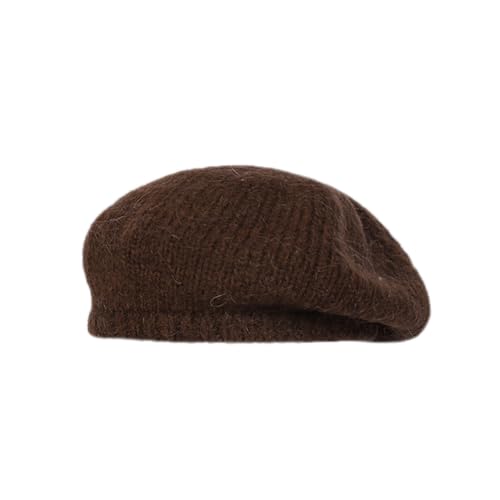YM YOUMU Women Wool Blend Knitted Beret Hat Autumn Winter French Classic Beanie Cap Coffee