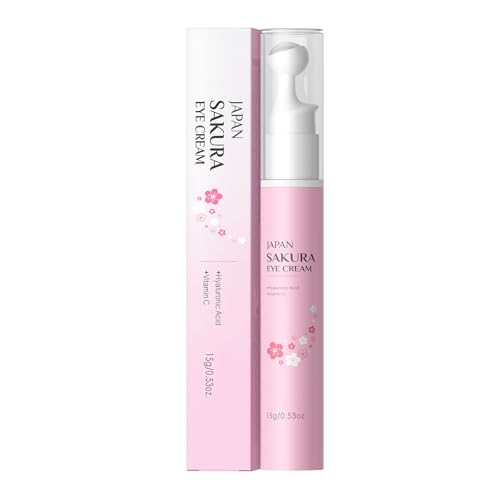 BEUKING Sakura Eye Cream with 360° Cooling Massage Roller, Deep Hydration Serum with Cherry Blossom Essence, Under Eye Cream to Reduce Dark Circles, Fine Lines, Smoothing Skin Care
