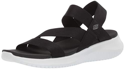 Skechers Women's Flex-Ultra Boogie-Stretch Gore Strap Sandal, Black, 5 M US