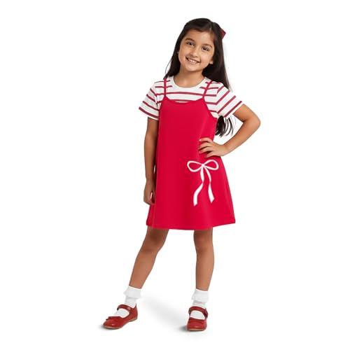Image of YouGotPlanB Girls 100% Cotton A-Line Printed Dress | Above Knee Length Summer Frock | Soft & Breathable Casual Wear for Girls (Ages 3-14 Years)