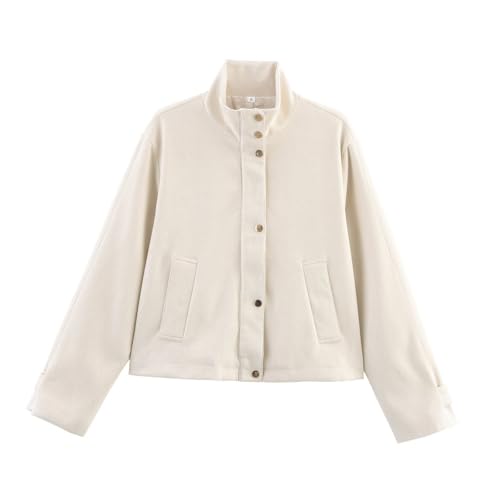 Veste femme aspect daim haut de gamme à col montant et boutons pour mi-saison chic