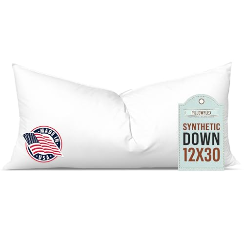 Image of Pillowflex Synthetic Down Pillow Insert 12x30 in - Karate Chop Pillow | Large Rectangle Sham Form, Plush Polyester Cotton Blend, Cloud-Like Comfort, Clump-Resistant Fill, Smooth Elegant Finish