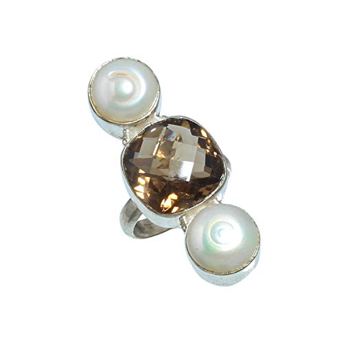 Bague topaze fumée en argent 925 fait main, bijou d'exception taille 7