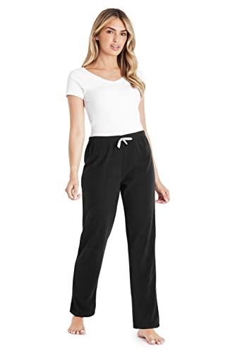 CityComfort Pyjamahose Damen Lang aus Fleece (L, Schwarz)