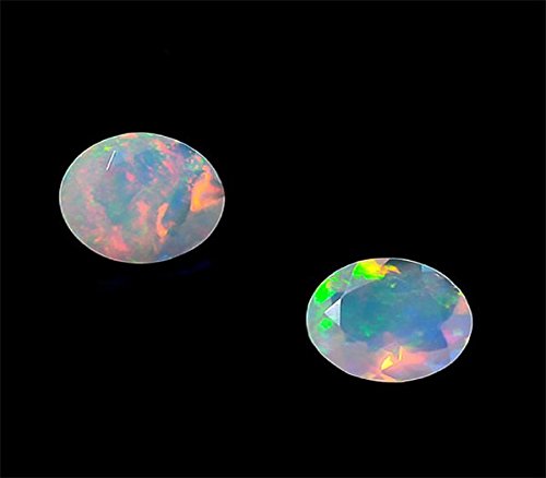 Opale d'Éthiopie naturelle 8x6 mm facettée, lot de 2 pierres précieuses ovales de prestige