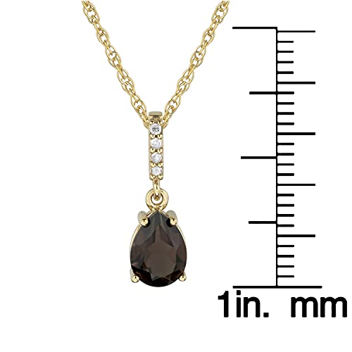 10K Yellow Gold Genuine Pear-Shape Smoky Quartz And Diamond Drop Pendant Necklace #TOP2