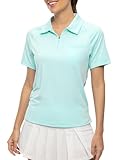 [Gopune] ハーフジップシャツ 半袖 レディース ポロシャツ 吸汗速乾 テニス アウトドア トップス スポーツウェア カットソー 襟付き UVカット 部屋着 介護 仕事着 春夏服(ライトブルー L)