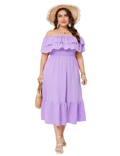 Image of KOJOOIN Women Plus Size Off Shoulder Maxi Dress Ruffle Flowy Casual Summer Boho Long Dresses