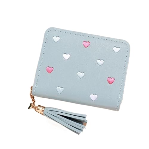 Women Wallet Ladies Small Short Tassel Wallet Cute Girl Zipper Pu Leather Coin Purse Female Hand Wallet Purse for Change，Credit Card(Blue)