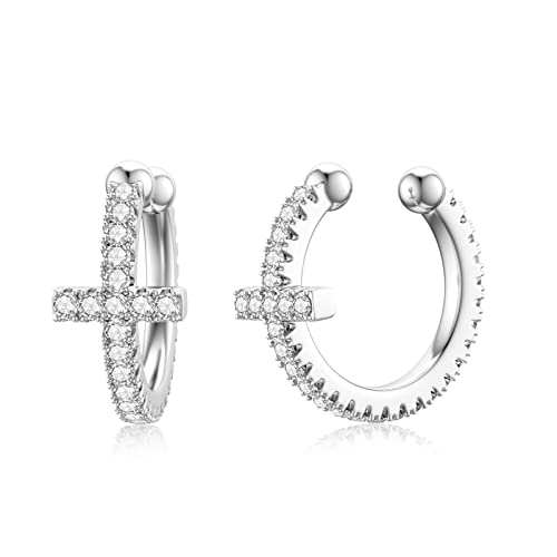 Jiayiqi Women Ear Cuff Earring Non Piercing Sterling Silver Cuff Earrings Cross Cubic Zircon Ear Cartilage Minimalist Hypoallergenic Jewelry Gift #TOP18