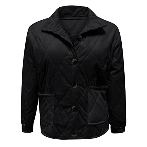 Womens Casual Lightweight Quilted Jacket Long Sleeve Oversized Warm Winter Button Coat With Large Womens #TOP2