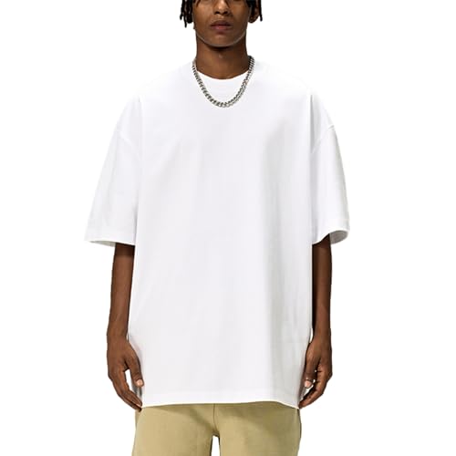 Men's Oversized Cotton t Shirt Heavyweight Tee Casual Crew Neck Short Sleeve Loose Summer Basic Tops