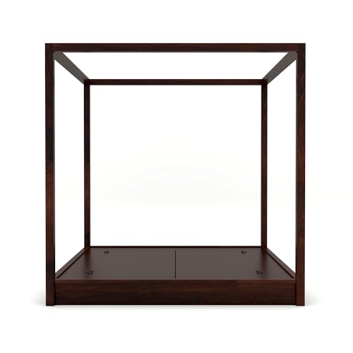 Image of Sheesham Solid Wood Poster Capital Bed for Home| Beautiful Bedroom (Dark Brown, Queen)