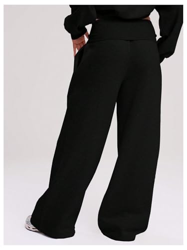 Women's Baggy Sweatpants Fold Over Elastic Waist Relaxed Fit Wide Leg Pants Trousers Joggers3