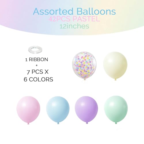 Image of Pastel Balloons for Birthday Party Decorations- 12 Inch Yellow Green Pink Blue Purple Sprinkle Confetti Pastel Rainbow Latex Balloon Bulk 42Pcs for Baby Shower,Easter,Pastel Theme,Fancy Whimsy Decor