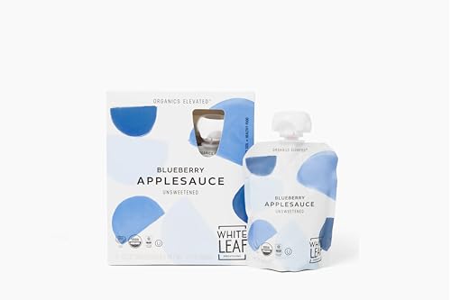 White Leaf Provisions Organic Blueberry Applesauce – Regeneratively Farmed, No Added Sugar, Kosher, USDA, GMO & BPA free 3.2oz Pouches (Pack of 24)