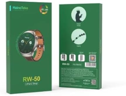 Haino Teko Germany RW50 Super Max Size Round Shape Curved AMOLED Display Smart Watch With 3 Pair Straps For Gents and Boys Silver