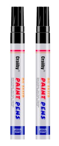 Black Paint Markers, 2 Pack Oil-Based Waterproof Quick Dry Permanent Paint Pen Set for Rocks Painting, Wood, Fabric, Plastic, Canvas, Glass, Mugs, Metal, Tire, Stone, DIY Craft