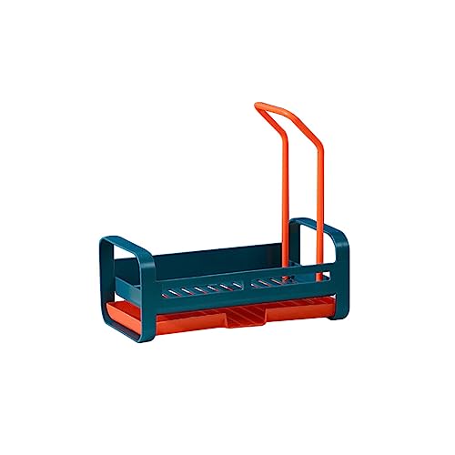 susiodeu Sink Drain Shelf Kitchen Rod Dustcloth Sponge Organizer Removable Holder Washing Tray Reusable Basket Bathroom Accessory, Blue and Orange